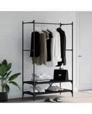 Porte-vêtements avec étagères noir bois d'ingénierie | Mobilier & Déco