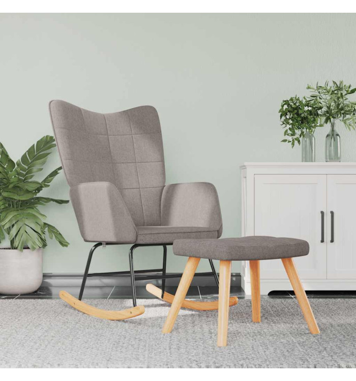 Chaise à bascule avec tabouret Taupe Tissu | Mobilier & Déco