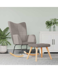 Chaise à bascule avec tabouret Taupe Tissu | Mobilier & Déco