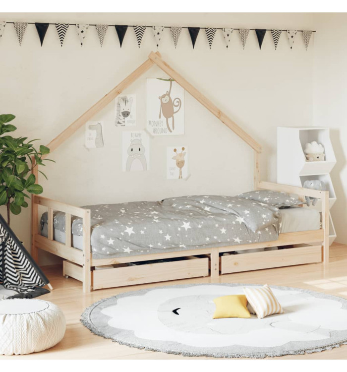 Cadre de lit d'enfants et tiroirs 90x190 cm bois de pin massif | Mobilier & Déco