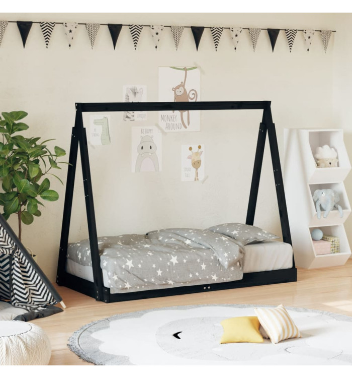 Cadre de lit pour enfant noir 70x140 cm bois de pin massif | Mobilier & Déco