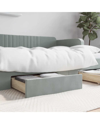Tiroirs de lit 2 pcs gris clair bois d'ingénierie et velours | Mobilier & Déco