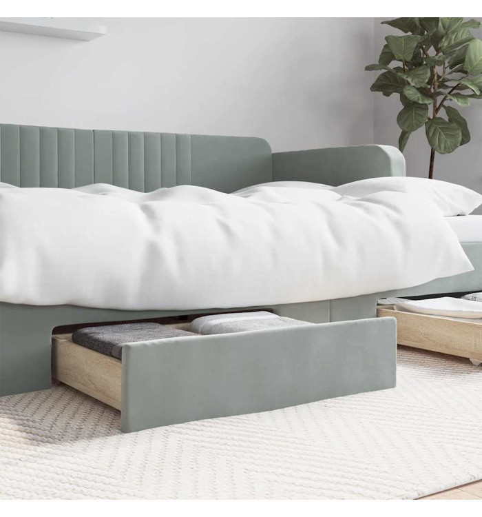Tiroirs de lit 2 pcs gris clair bois d'ingénierie et velours | Mobilier & Déco