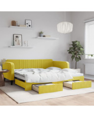 Lit de jour avec gigogne et tiroirs jaune 100x200 cm velours | Mobilier & Déco