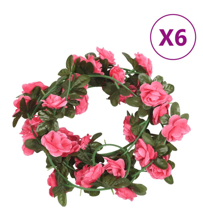 Guirlandes de fleurs de Noël 6 pcs rose 240 cm | Mobilier & Déco