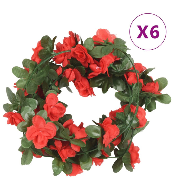 Guirlandes de fleurs de Noël 6 pcs rouge 250 cm | Mobilier & Déco