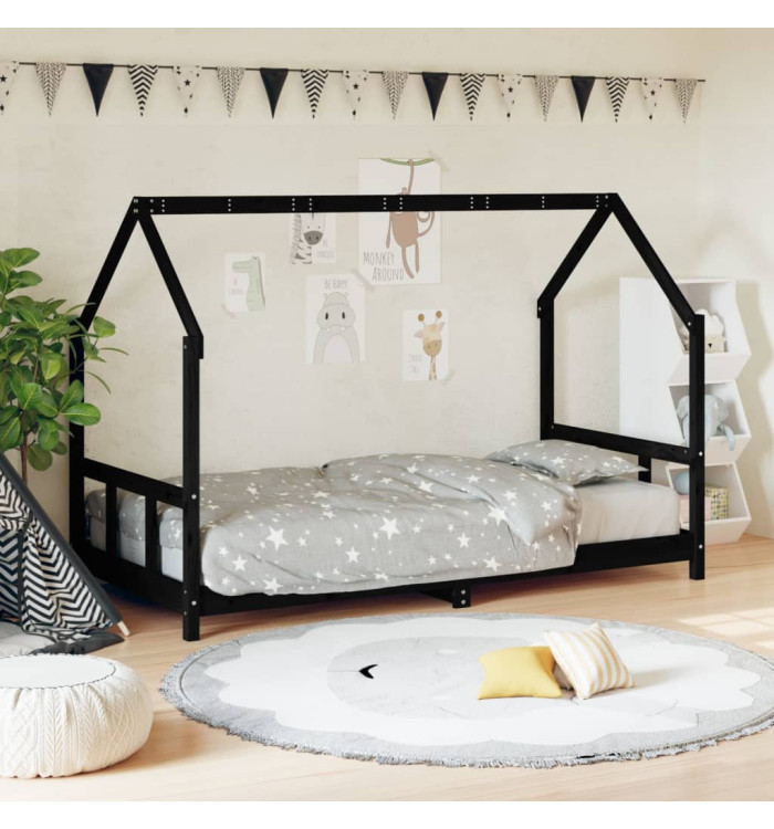 Cadre de lit pour enfants noir 90x190 cm bois de pin massif | Mobilier & Déco
