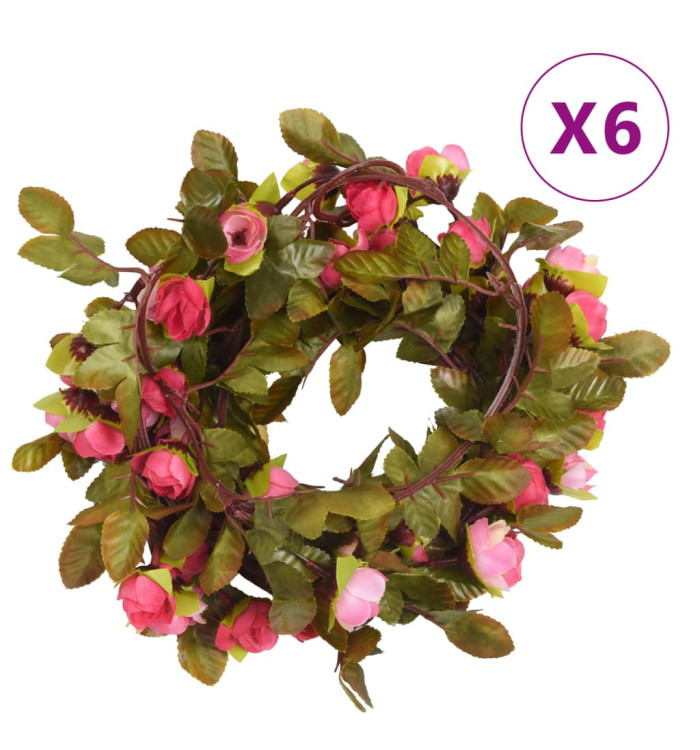 Guirlandes de fleurs de Noël 6 pcs rose 215 cm | Mobilier & Déco