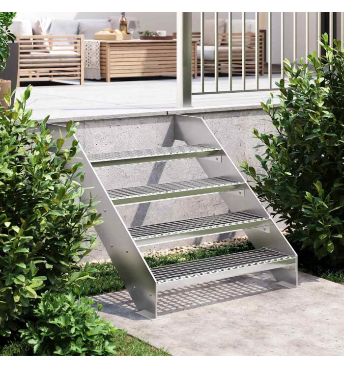 Escalier en caillebotis 80x24x7 cm acier galvanisé | Mobilier & Déco