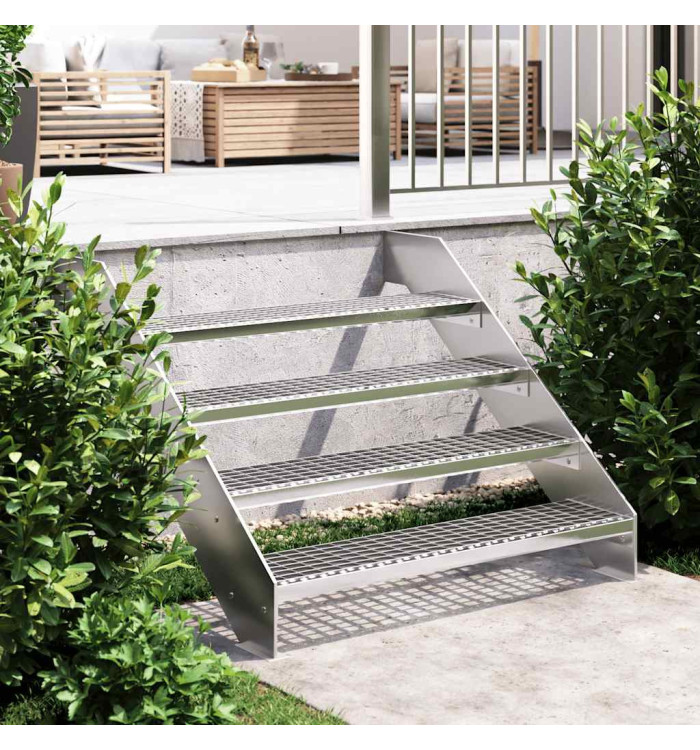 Escalier en caillebotis 100x24x7 cm acier galvanisé | Mobilier & Déco