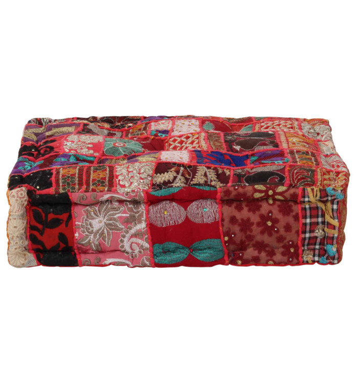 Pouf carré en coton fait à la main 50 x 50 x 12 cm Rouge | Mobilier & Déco