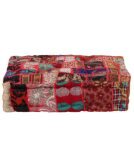 Pouf carré en coton fait à la main 50 x 50 x 12 cm Rouge | Mobilier & Déco