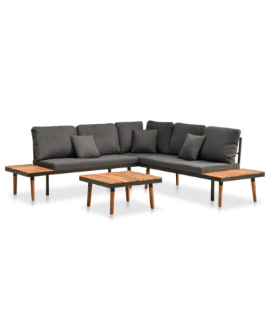 Salon de jardin 4 pcs avec coussins Bois d'acacia solide | Mobilier & Déco