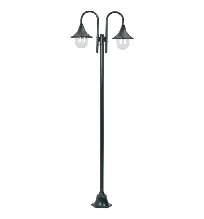 Lampadaire de jardin E27 220cm Aluminium 2 lanternes Vert foncé | Mobilier & Déco