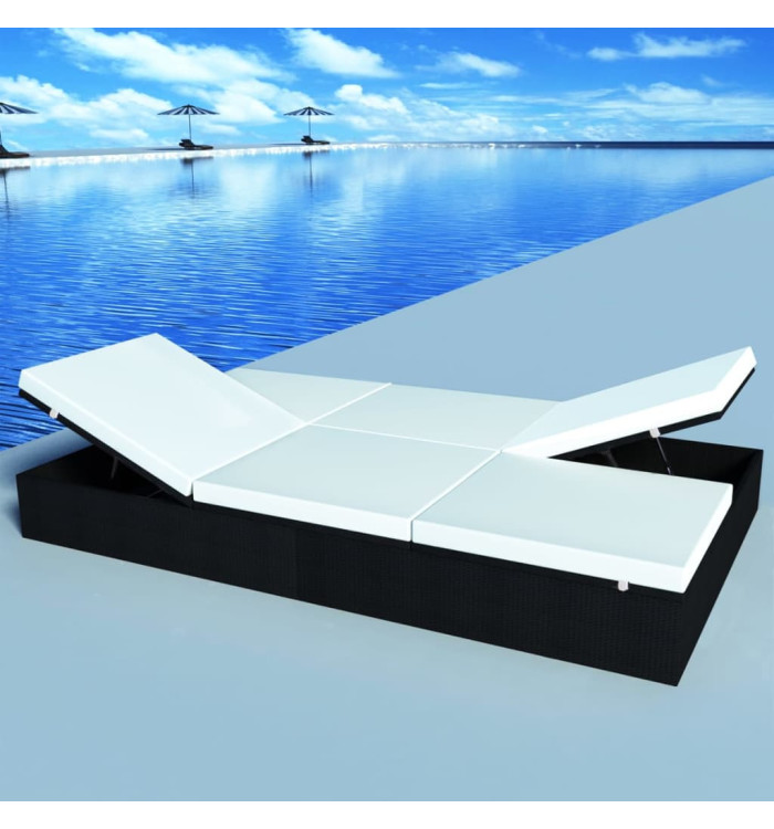 Chaise longue double avec coussin Résine tressée Noir | Mobilier & Déco