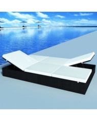 Chaise longue double avec coussin Résine tressée Noir | Mobilier & Déco