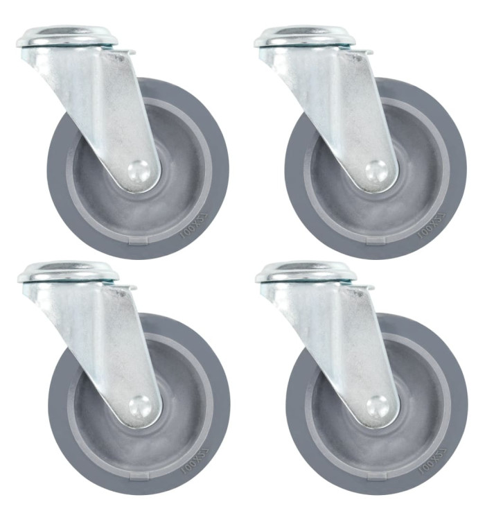 4 pcs Roulettes pivotantes à trou de boulon 100 mm | Mobilier & Déco
