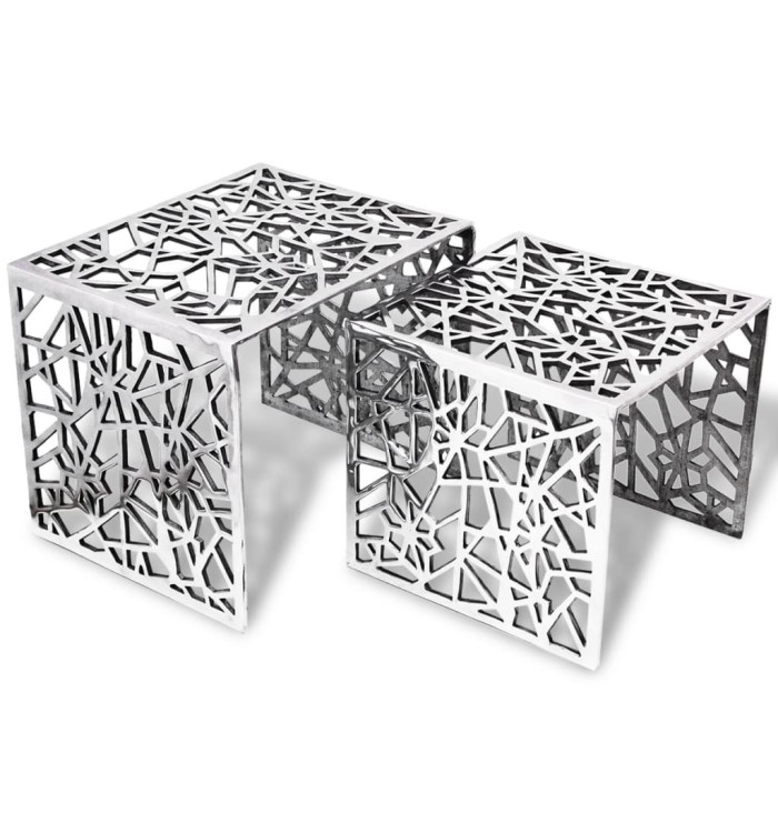 Table auxiliaire carrée 2 pièces Aluminium Argenté | Mobilier & Déco