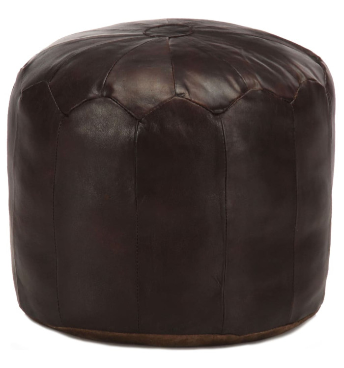 Pouf 40 x 35 cm Marron foncé Cuir véritable de chèvre | Mobilier & Déco