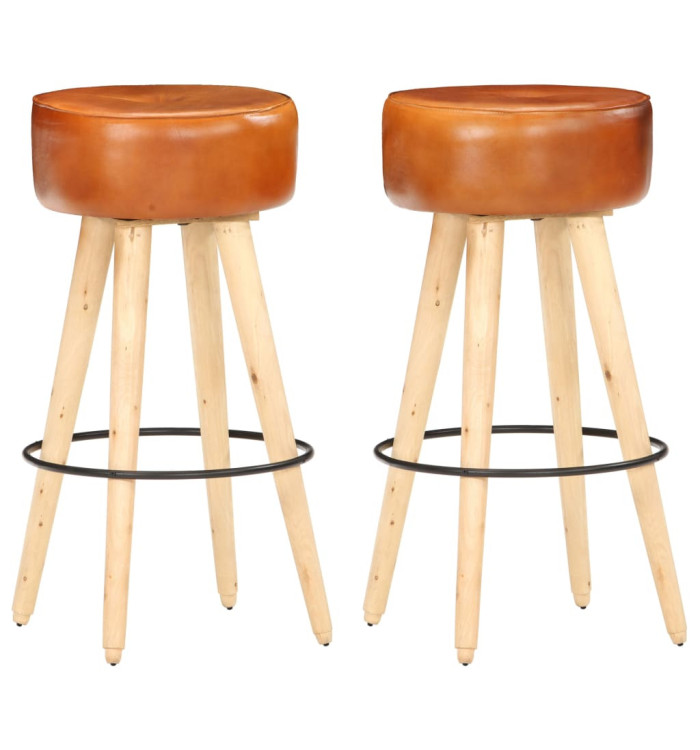Tabourets de bar lot de 2 cuir véritable et bois de manguier | Mobilier & Déco