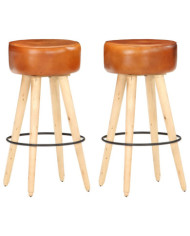 Tabourets de bar lot de 2 cuir véritable et bois de manguier | Mobilier & Déco