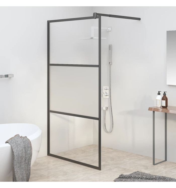 Paroi de douche 115x195 cm Verre ESG demi-dépoli Noir | Mobilier & Déco