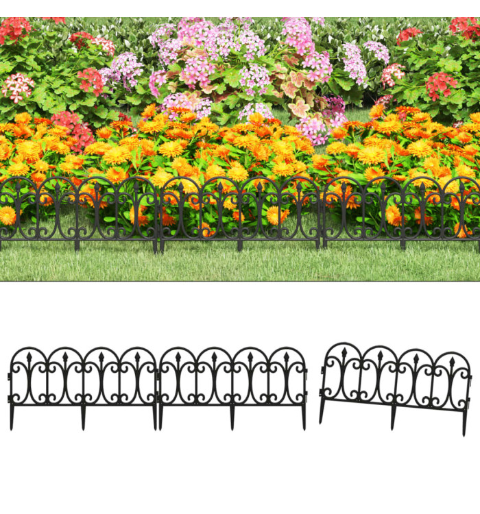 Bordures de pelouse 17 pcs Noir 10 m PP | Mobilier & Déco