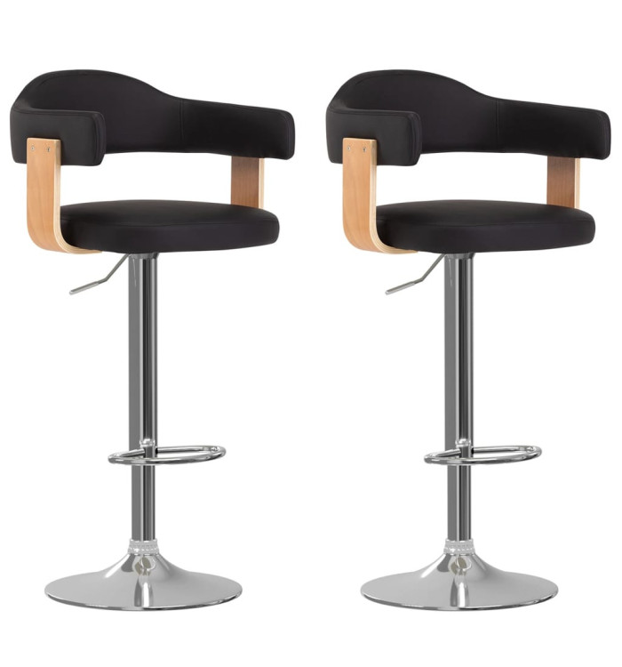 Tabourets de bar lot de 2 noir bois courbé et similicuir | Mobilier & Déco