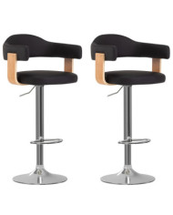 Tabourets de bar lot de 2 noir bois courbé et similicuir | Mobilier & Déco