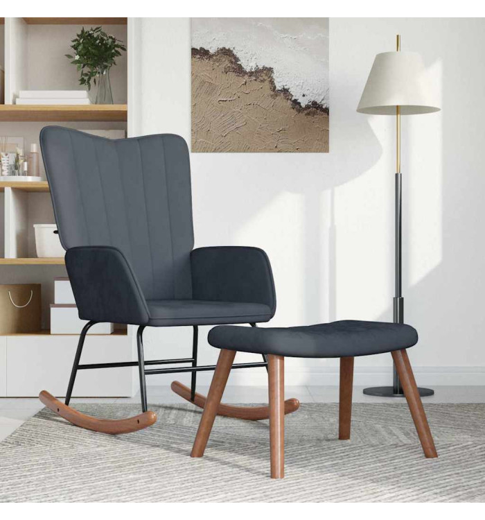 Chaise à bascule avec repose-pied Gris foncé Velours | Mobilier & Déco