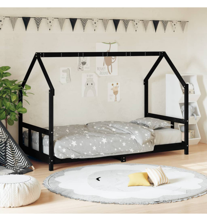 Cadre de lit pour enfants noir 90x200 cm bois de pin massif | Mobilier & Déco