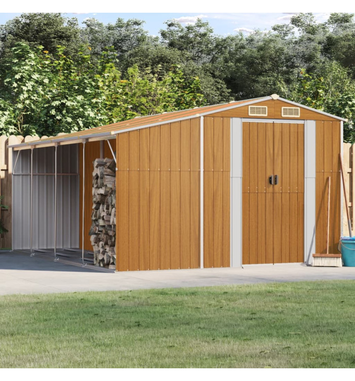 Abri de jardin marron clair 277x365,5x179 cm acier galvanisé | Mobilier & Déco