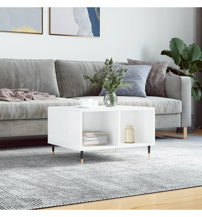Table basse Blanc brillant 60x50x36,5 cm Bois d'ingénierie | Mobilier & Déco