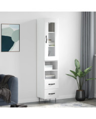 Buffet haut Blanc brillant 34,5x34x180 cm Bois d'ingénierie | Mobilier & Déco