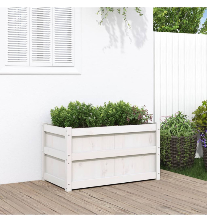 Jardinière blanc 90x50x50 cm bois de pin massif | Mobilier & Déco
