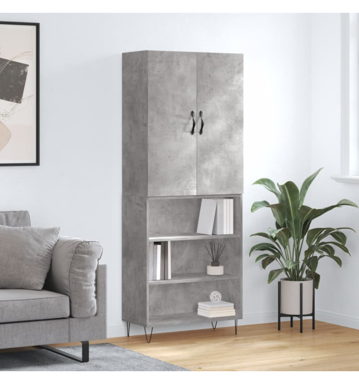 Buffet haut Gris béton 69,5x34x180 cm Bois d'ingénierie | Mobilier & Déco