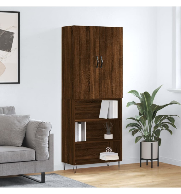 Buffet haut Chêne marron 69,5x34x180 cm Bois d'ingénierie | Mobilier & Déco