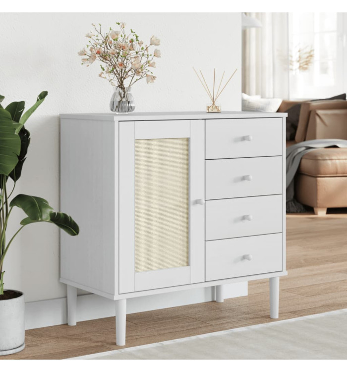 Buffet SENJA aspect rotin blanc 80x40x80 cm bois massif de pin | Mobilier & Déco