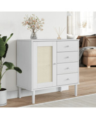 Buffet SENJA aspect rotin blanc 80x40x80 cm bois massif de pin | Mobilier & Déco