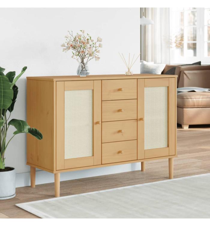Buffet SENJA aspect rotin marron 112x40x80cm bois massif de pin | Mobilier & Déco