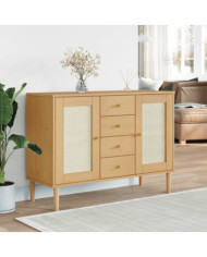 Buffet SENJA aspect rotin marron 112x40x80cm bois massif de pin | Mobilier & Déco