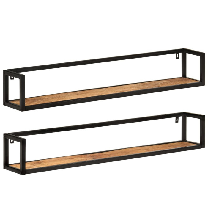 Étagères murales 2 pcs 110x17x17 cm bois massif manguier et fer | Mobilier & Déco