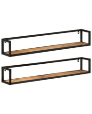 Étagères murales 2 pcs 110x17x17 cm bois massif manguier et fer | Mobilier & Déco