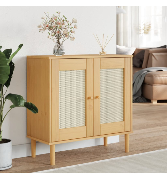 Buffet SENJA aspect rotin marron 80x35x80 cm bois massif de pin | Mobilier & Déco