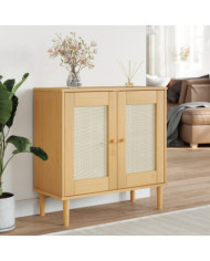 Buffet SENJA aspect rotin marron 80x35x80 cm bois massif de pin | Mobilier & Déco