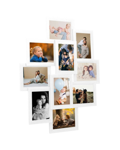 Collage de cadres photo de photo 10x(10x15 cm) Blanc MDF | Mobilier & Déco