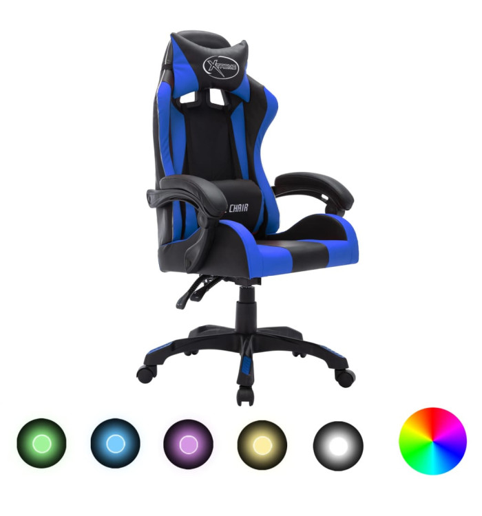 Fauteuil de jeux vidéo avec LED RVB Bleu et noir Similicuir | Mobilier & Déco