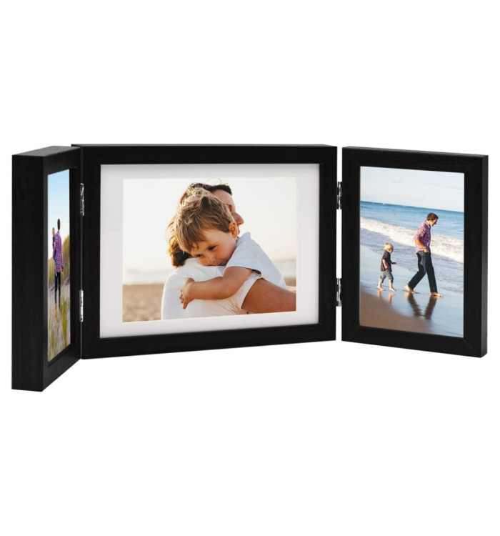 Cadre photo dépliable Noir 22x15 cm+2x(10x15 cm) | Mobilier & Déco