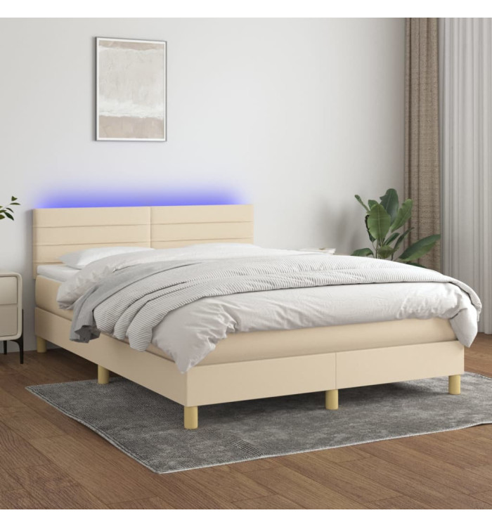 Sommier à lattes de lit avec matelas LED Crème 140x190 cm Tissu | Mobilier & Déco