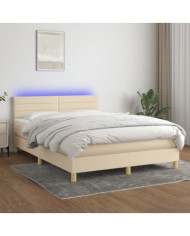 Sommier à lattes de lit avec matelas LED Crème 140x190 cm Tissu | Mobilier & Déco